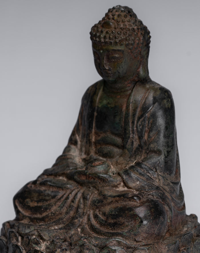 Buddha Statue - Antique Chinese Style Bronze Meditation Buddha Statue - 13cm/5"