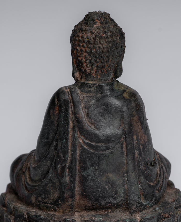 Buddha Statue - Antique Chinese Style Bronze Meditation Buddha Statue - 13cm/5"