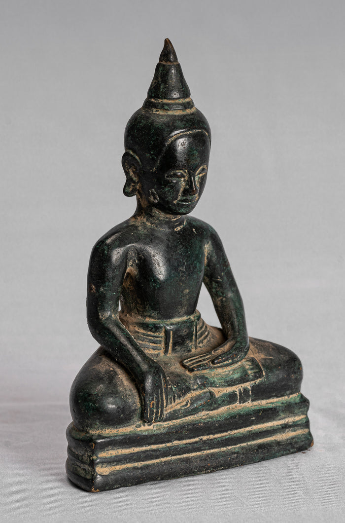 Buddha Statue - Antique Khmer Style Bronze Enlightenment Phnom Da Buddha Statue - 15cm/6"