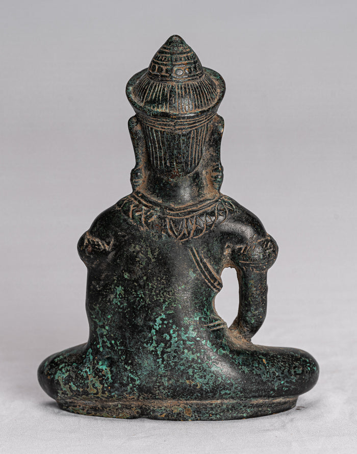 Buddha Statue - Antique Khmer Style Bronze Meditation Bayon Buddha Statue - 14cm/6"