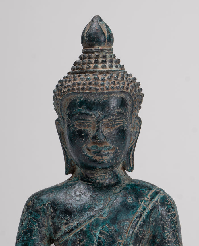 Buddha Statue - Antique Khmer Style Bronze Meditation Buddha Statue - 18cm/7"