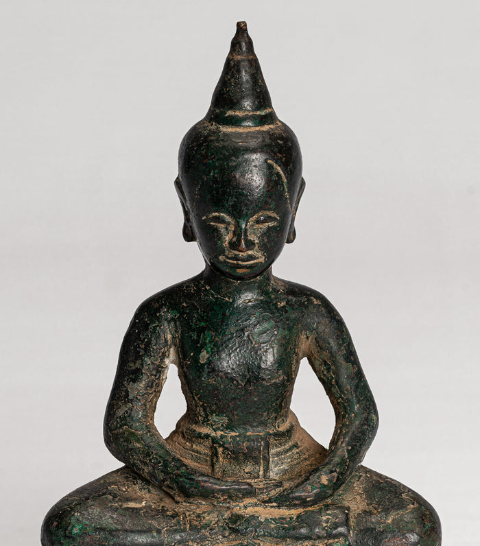 Buddha Statue - Antique Khmer Style Bronze Meditation Phnom Da Buddha Statue - 15cm/6"