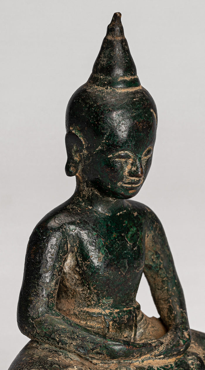 Buddha Statue - Antique Khmer Style Bronze Meditation Phnom Da Buddha Statue - 15cm/6"