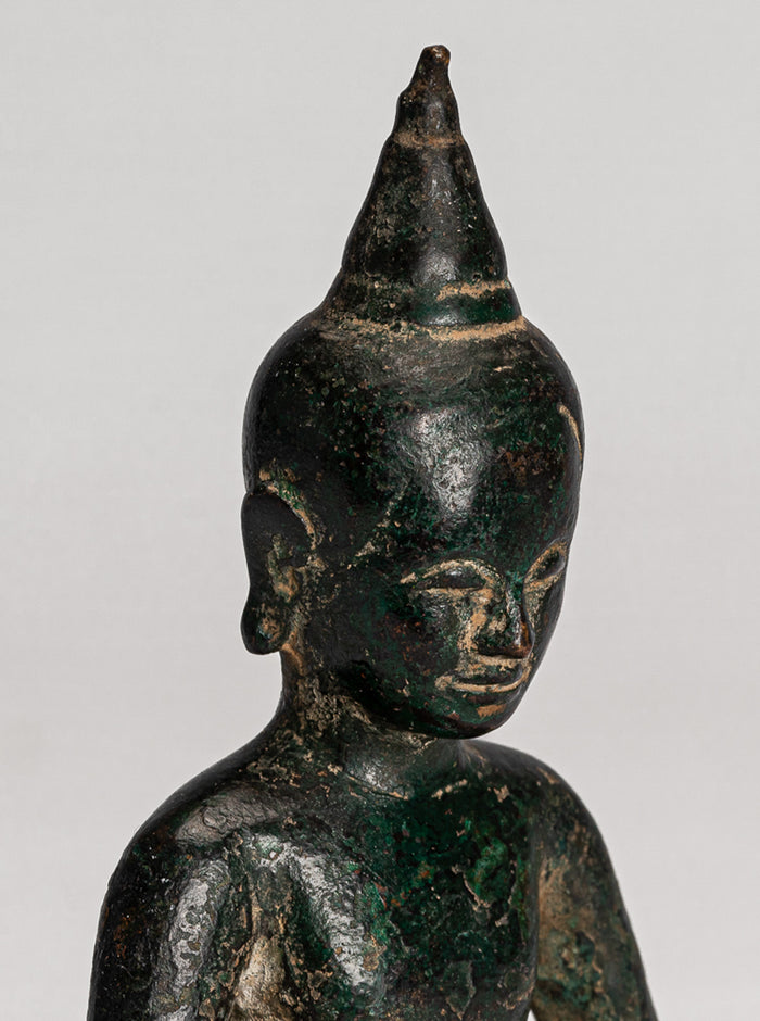 Buddha Statue - Antique Khmer Style Bronze Meditation Phnom Da Buddha Statue - 15cm/6"