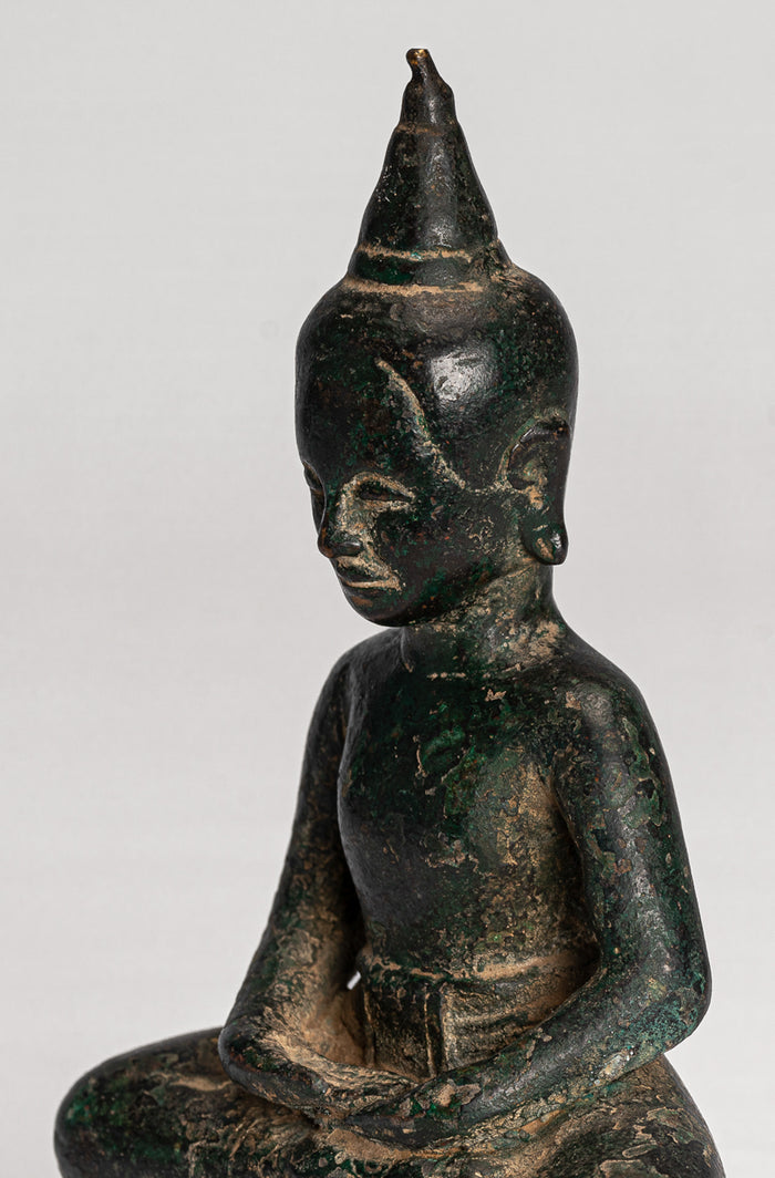 Buddha Statue - Antique Khmer Style Bronze Meditation Phnom Da Buddha Statue - 15cm/6"