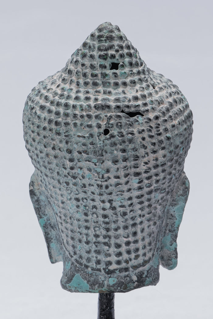 Buddha Statue - Antique Khmer Style Bronze Mounted Buddha Head Statue - 15.5cm/6"