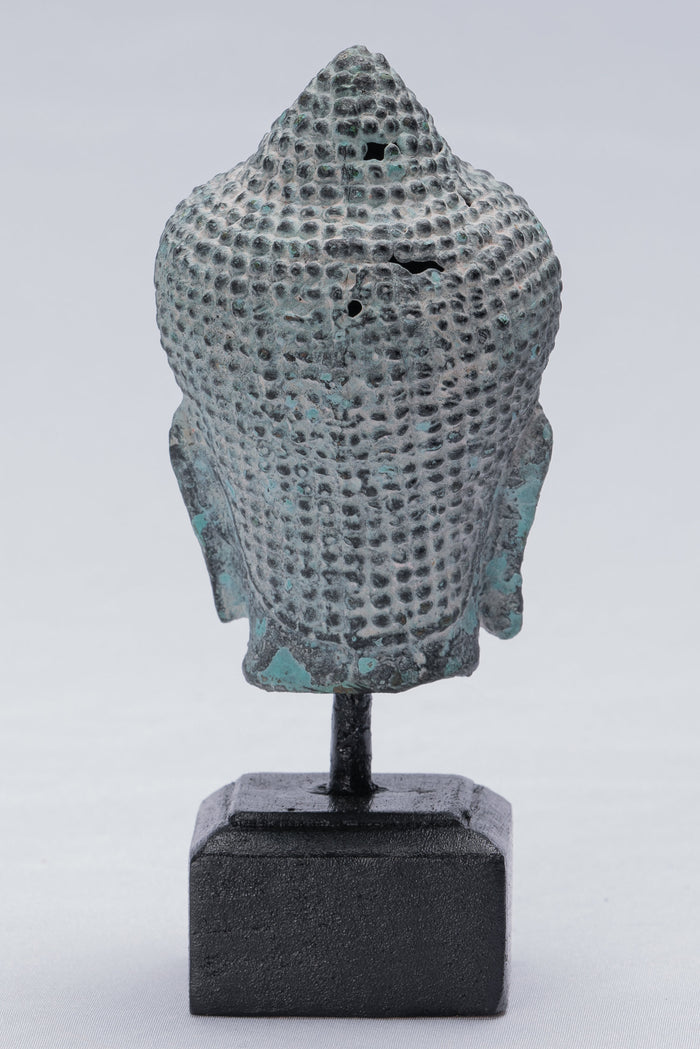 Buddha Statue - Antique Khmer Style Bronze Mounted Buddha Head Statue - 15.5cm/6"