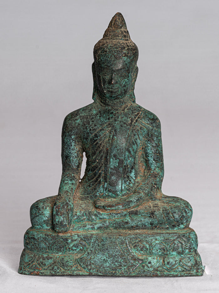 Buddha Statue - Antique Khmer Style Bronze Seated Enlightenment Angkor Buddha Statue -16cm/6"
