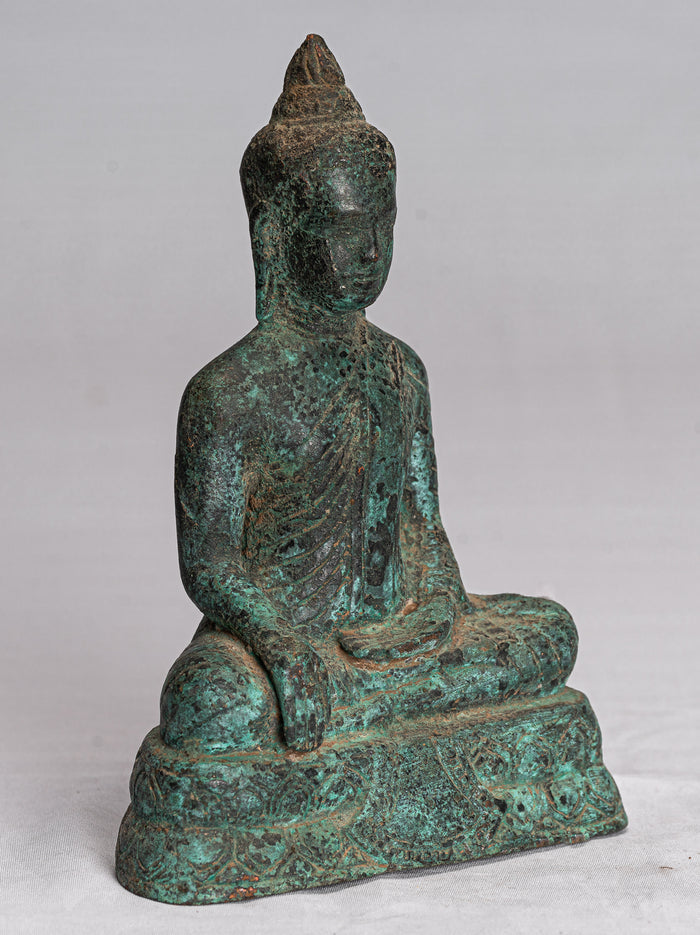 Buddha Statue - Antique Khmer Style Bronze Seated Enlightenment Angkor Buddha Statue -16cm/6"