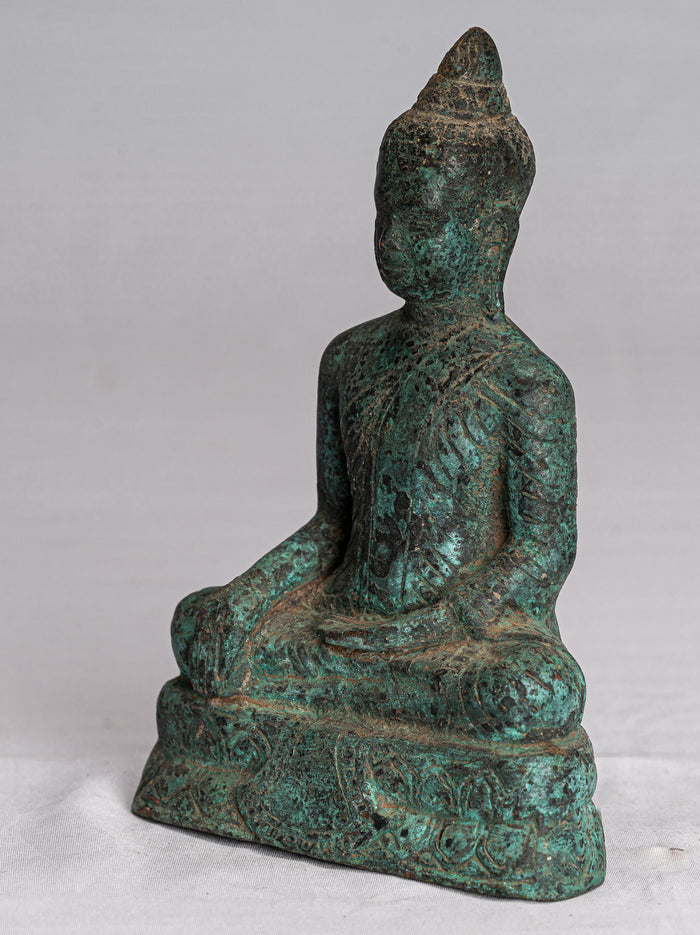 Buddha Statue - Antique Khmer Style Bronze Seated Enlightenment Angkor Buddha Statue -16cm/6"