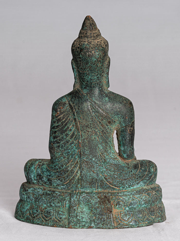 Buddha Statue - Antique Khmer Style Bronze Seated Enlightenment Angkor Buddha Statue -16cm/6"