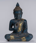 Buddha Statue - Antique Khmer Style Cambodia Seated Wood Buddha Statue Teaching Mudra - 20cm/8"