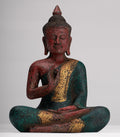 Buddha Statue - Antique Khmer Style Cambodia Seated Wood Buddha Statue Teaching Mudra - 26cm/10"