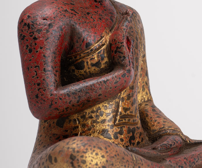 Buddha Statue - Antique Khmer Style Cambodia Seated Wood Buddha Statue Teaching Mudra - 26cm/10"