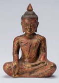 Buddha Statue - Antique Khmer Style SE Asia Seated Wood Enlightenment Buddha Statue - 21cm/8"