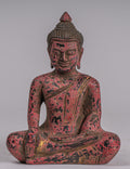 Buddha Statue - Antique Khmer Style SE Asia Seated Wood Enlightenment Buddha Statue - 21cm/8"
