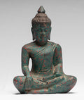 Buddha Statue - Antique Khmer Style SE Asia Seated Wood Enlightenment Buddha Statue - 21cm/8"