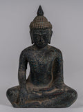 Buddha Statue - Antique Khmer Style SE Asia Seated Wood Enlightenment Buddha Statue - 21cm/8"