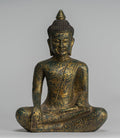 Buddha Statue - Antique Khmer Style SE Asia Seated Wood Enlightenment Buddha Statue - 27cm/11"