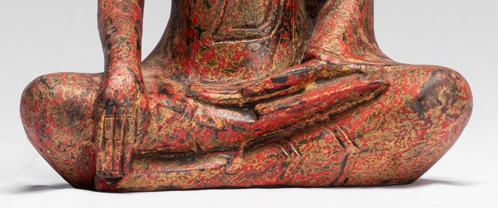 Buddha Statue - Antique Khmer Style SE Asia Seated Wood Enlightenment Buddha Statue - 25cm/10"