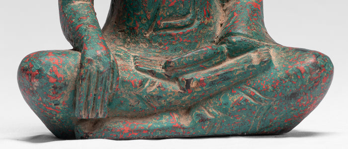 Buddha Statue - Antique Khmer Style SE Asia Seated Wood Enlightenment Buddha Statue - 21cm/8"