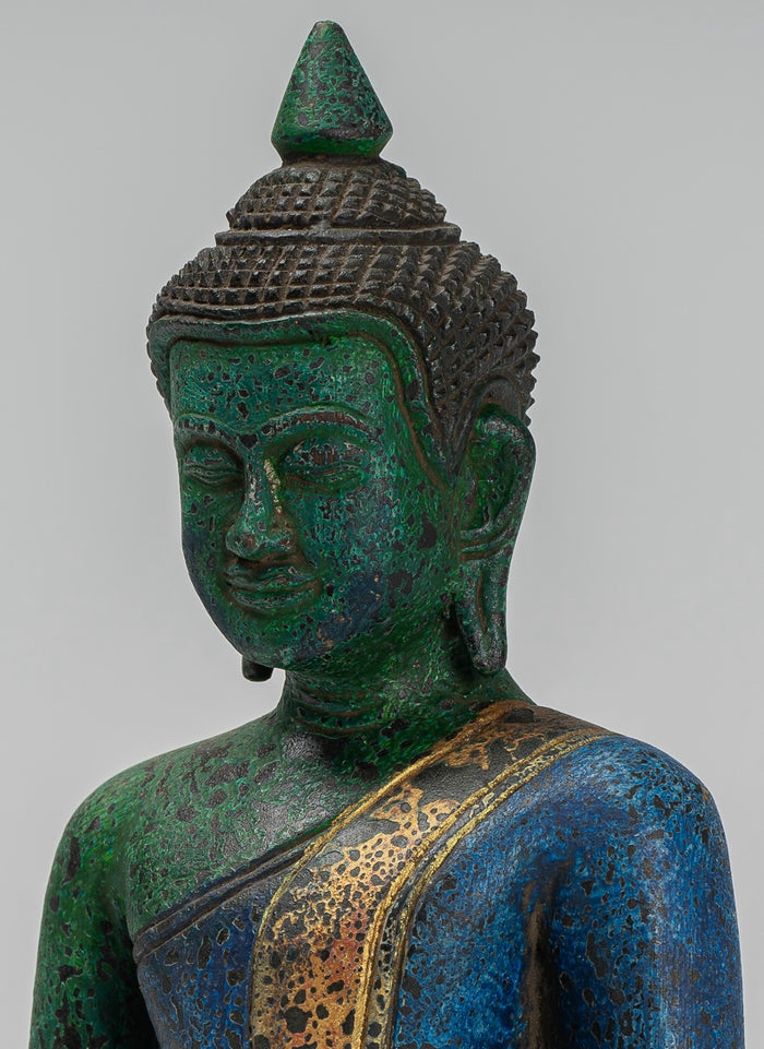 Buddha Statue - Antique Khmer Style SE Asia Seated Wood Enlightenment Buddha Statue - 27cm/11"