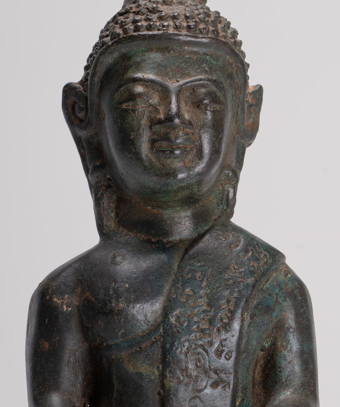 Buddha Statue - Antique Laos Style Bronze Enlightenment Buddha Statue - 21cm/8"