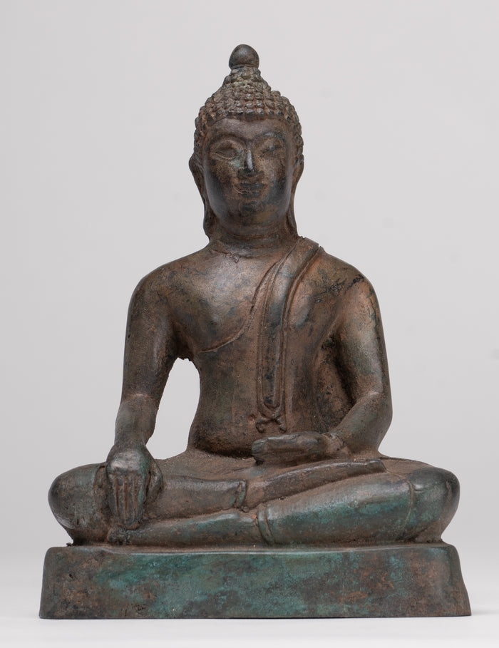 Buddha Statue - Antique Thai Style Bronze Chiang Saen Enlightenment Buddha Statue - 15cm/6"