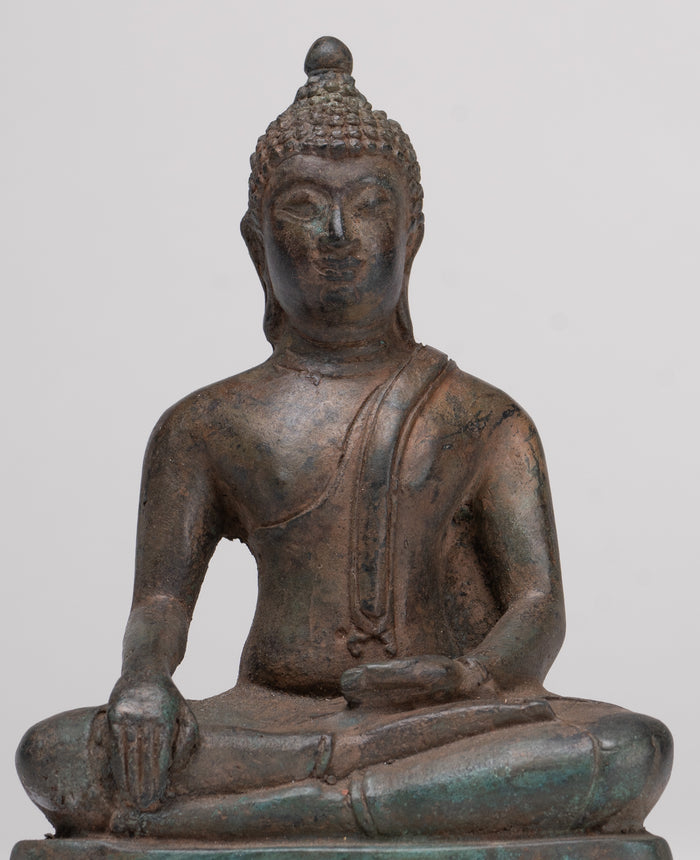 Buddha Statue - Antique Thai Style Bronze Chiang Saen Enlightenment Buddha Statue - 15cm/6"