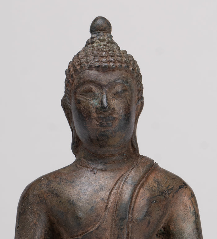 Buddha Statue - Antique Thai Style Bronze Chiang Saen Enlightenment Buddha Statue - 15cm/6"