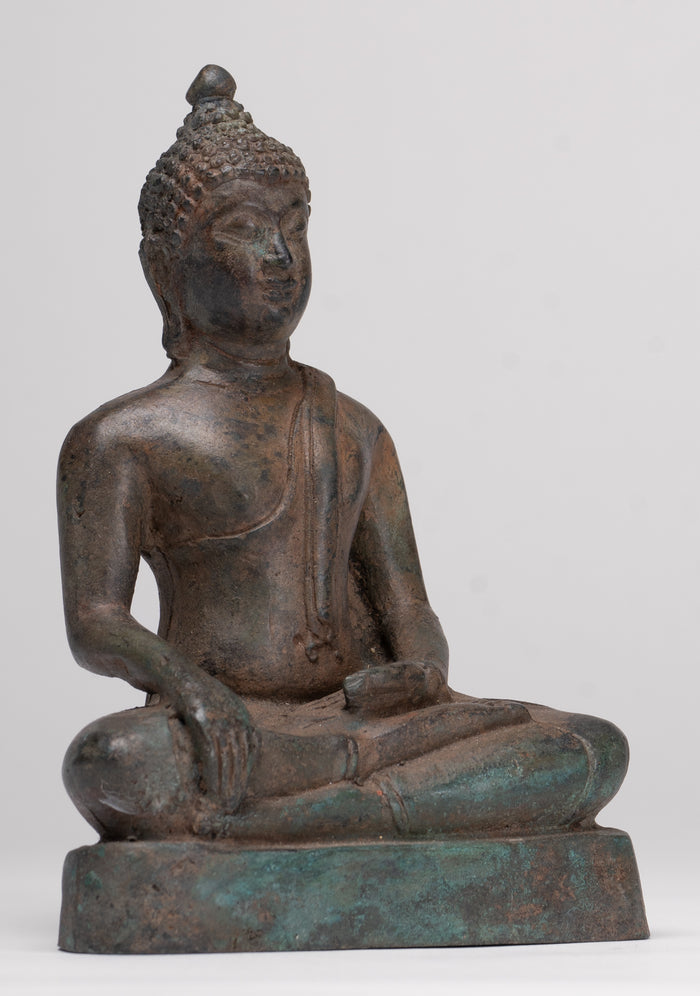 Buddha Statue - Antique Thai Style Bronze Chiang Saen Enlightenment Buddha Statue - 15cm/6"