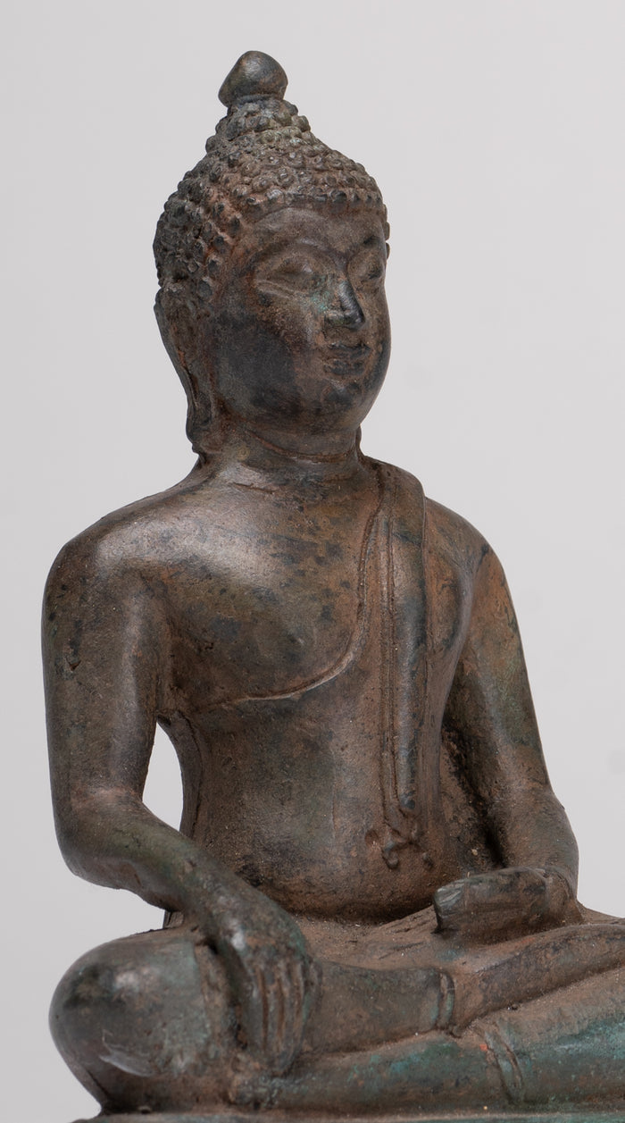 Buddha Statue - Antique Thai Style Bronze Chiang Saen Enlightenment Buddha Statue - 15cm/6"