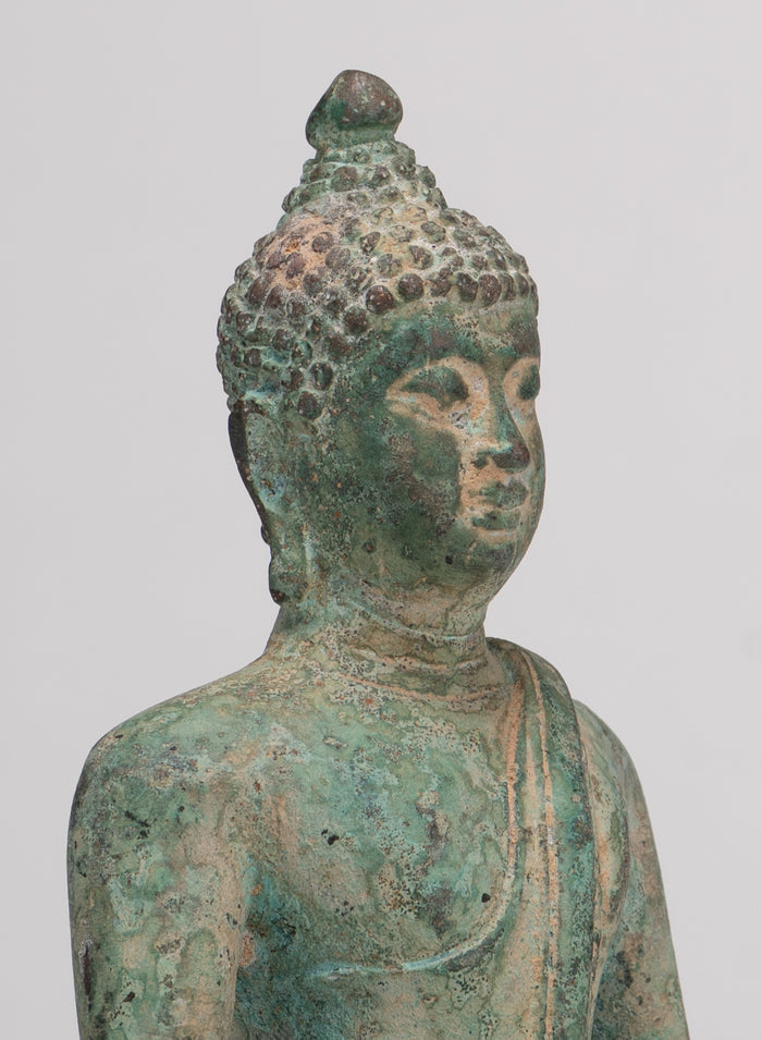 Buddha Statue - Antique Thai Style Bronze Chiang Saen Enlightenment Buddha Statue - 15.5cm/6"