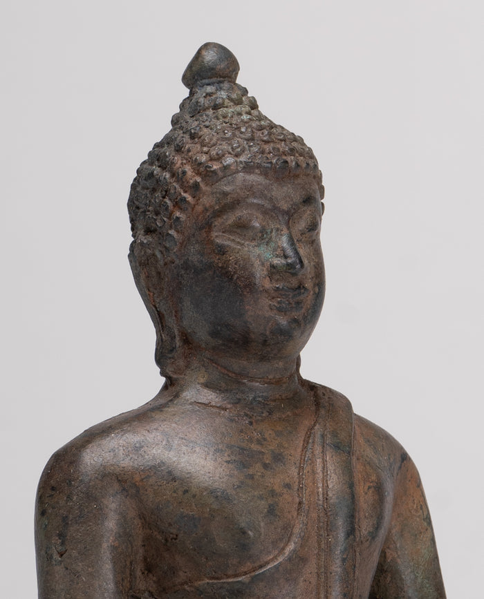 Buddha Statue - Antique Thai Style Bronze Chiang Saen Enlightenment Buddha Statue - 15cm/6"