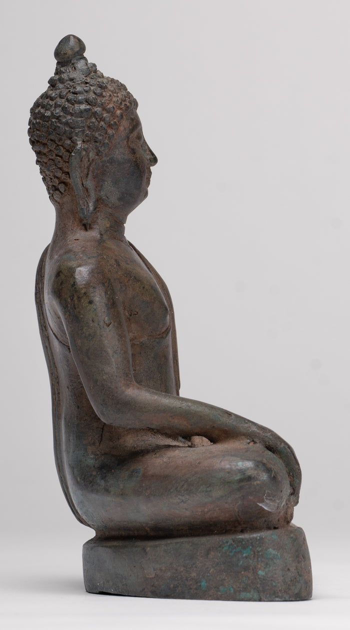 Buddha Statue - Antique Thai Style Bronze Chiang Saen Enlightenment Buddha Statue - 15cm/6"
