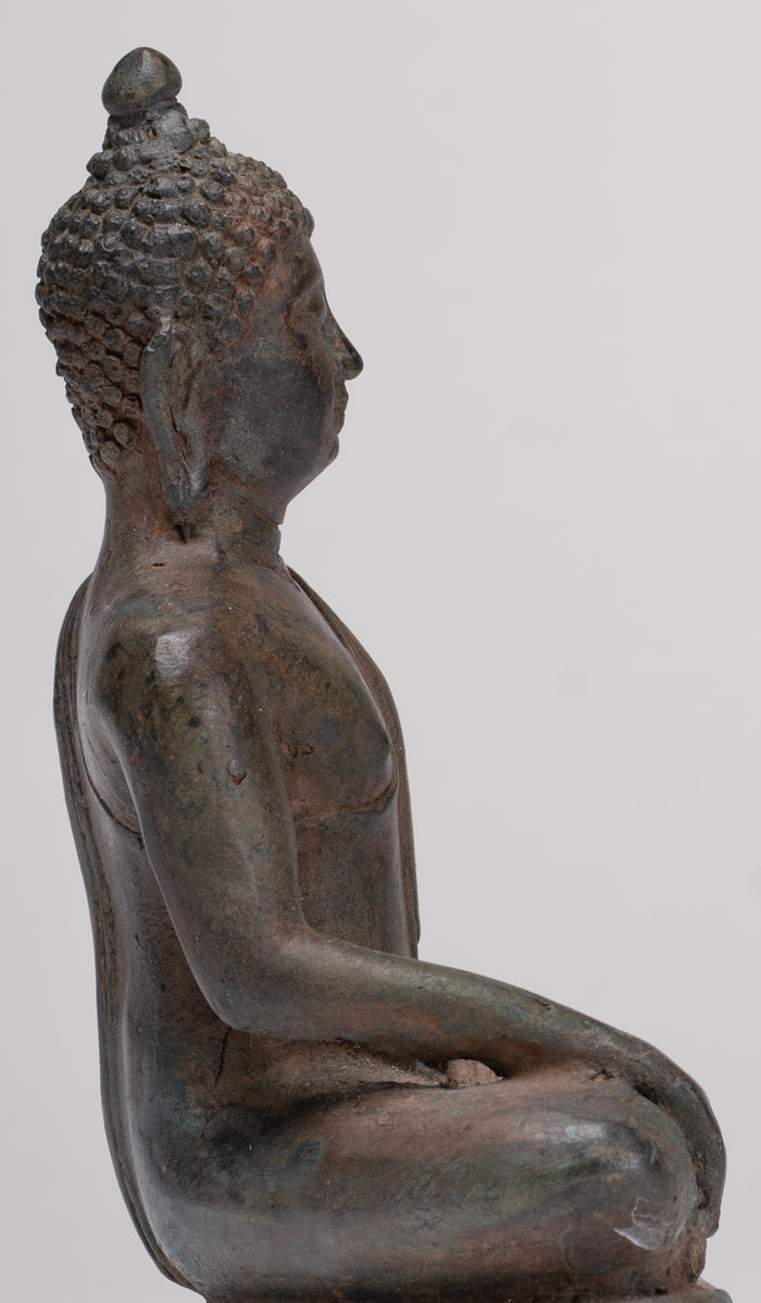 Buddha Statue - Antique Thai Style Bronze Chiang Saen Enlightenment Buddha Statue - 15cm/6"