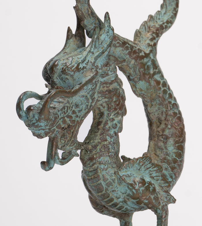 Antique Chinese Style Bronze Dragon Candle Holder - 17.5cm/7"