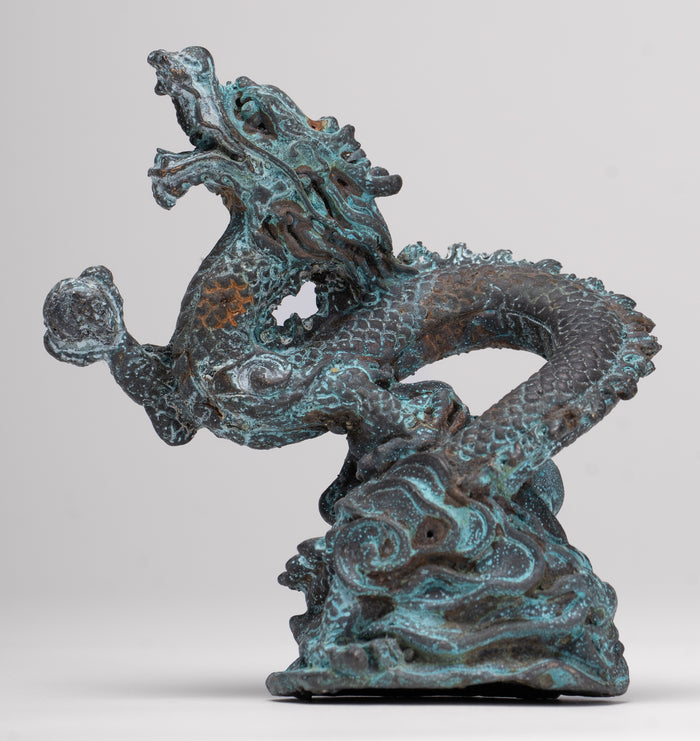 Chinese Dragon - Antique Chinese Style Bronze Dragon Statue - 10cm/4"