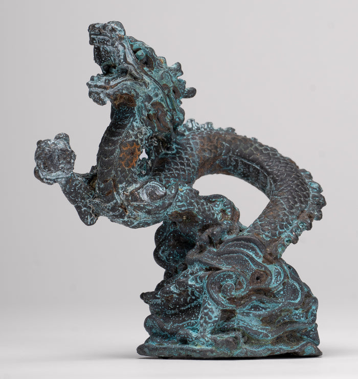 Chinese Dragon - Antique Chinese Style Bronze Dragon Statue - 10cm/4"