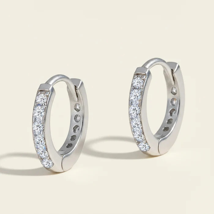 Clear CZ stone huggie hoop earrings, silver-tone pair