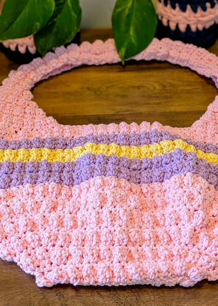 Crochet Bobble Tote Bag - Handmade Cotton Yarn Purse (18"x11")