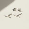 Silver bar stud earrings, straight horizontal bars with butterfly backs