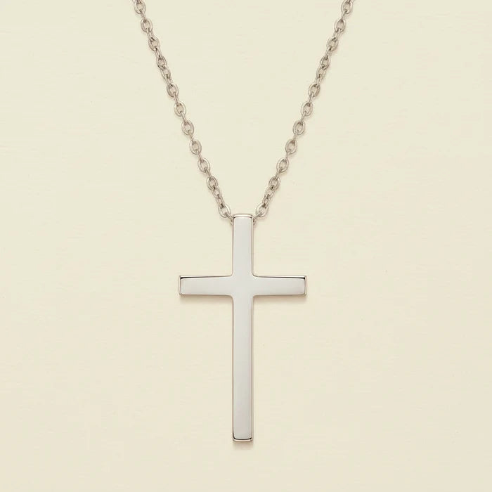 Dainty cross necklace with silver-tone cross pendant on a chain