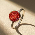 Round druzy ring in sterling silver with red druzy stone