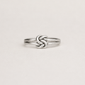 Silver double-knot style ring with polished braided band, slim profile