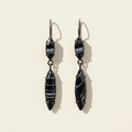 Dark blue marquis drop earrings with faceted geometric dangling charms