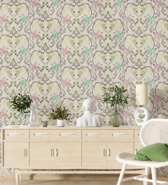 Flamenco Beige Floral Design Wallpaper 320725