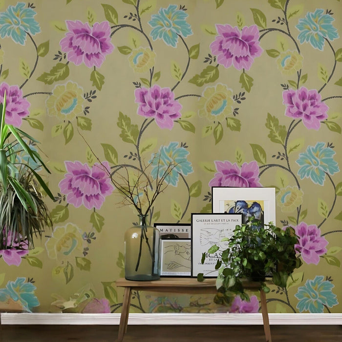 Flamenco Dark Pink Flower & Leaf Design Wallpaper 320705