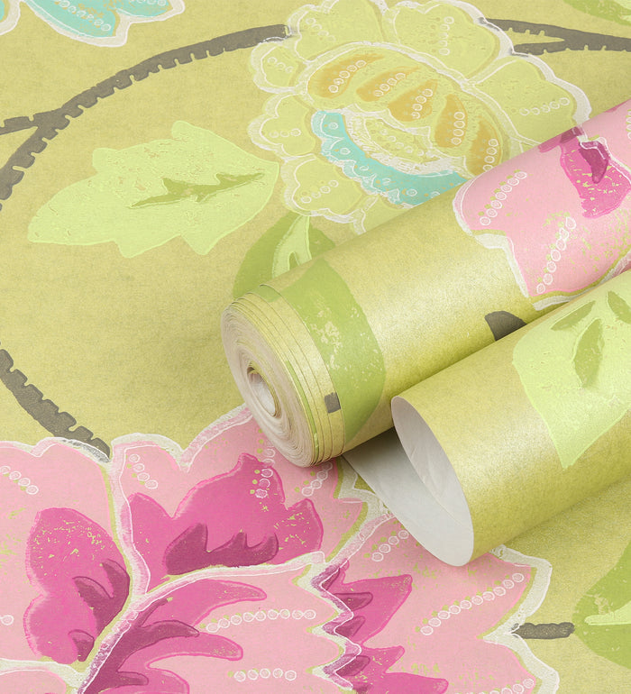 Flamenco Dark Pink Flower & Leaf Design Wallpaper 320705