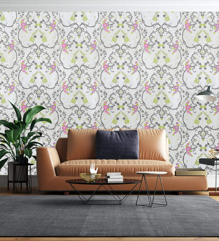 Flamenco Faded Orange Floral Design Wallpaper 320727